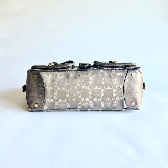 Versace Silver Leather Canvas Handbag Shoulder Bag - Picture 8 of 16